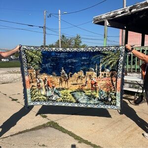 Vintage Velvet Wall Tapestry 72" x 48" Camel Desert Scene Arabian